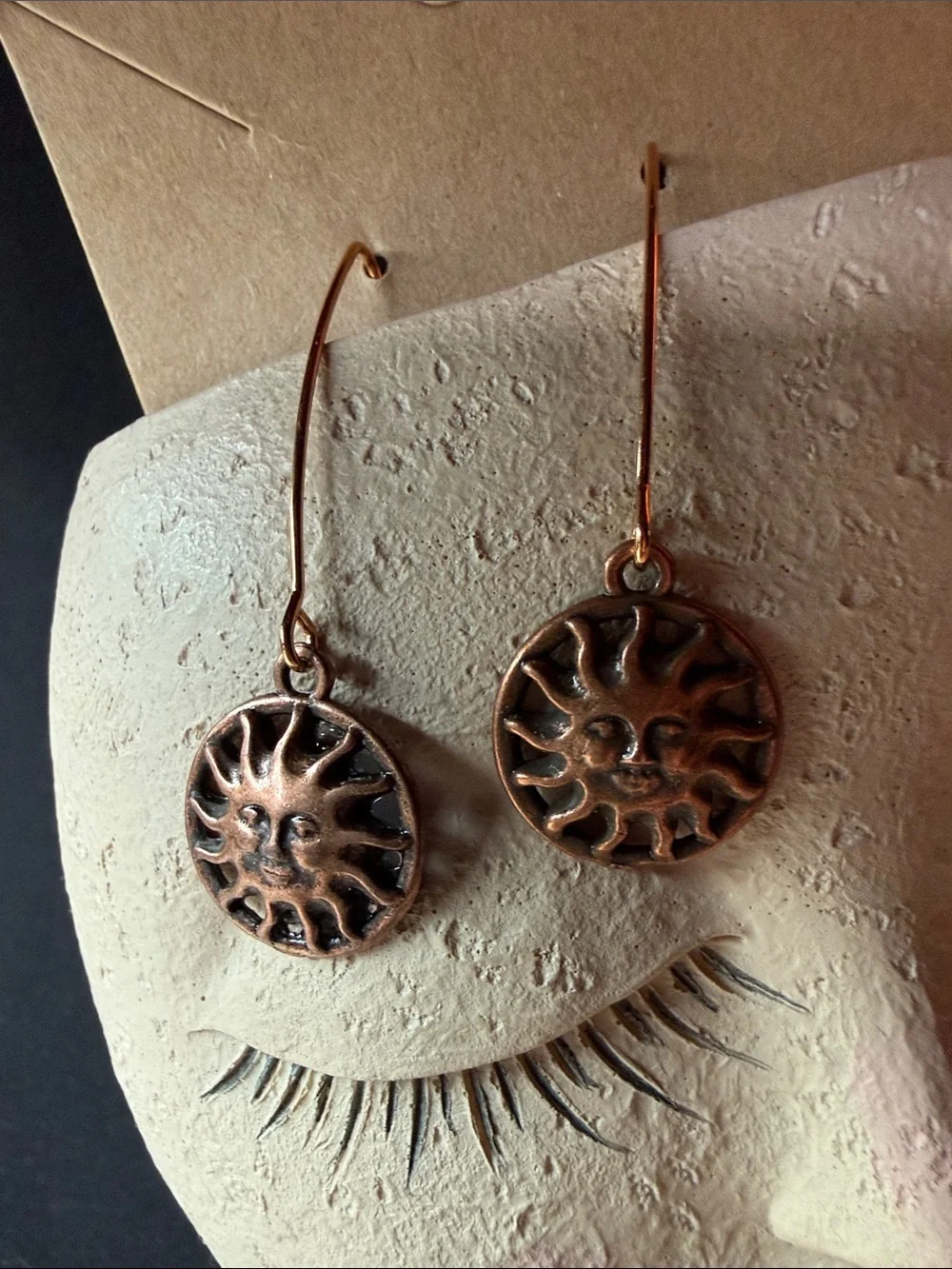Sunface Drop Earrings in Antiqued Copper